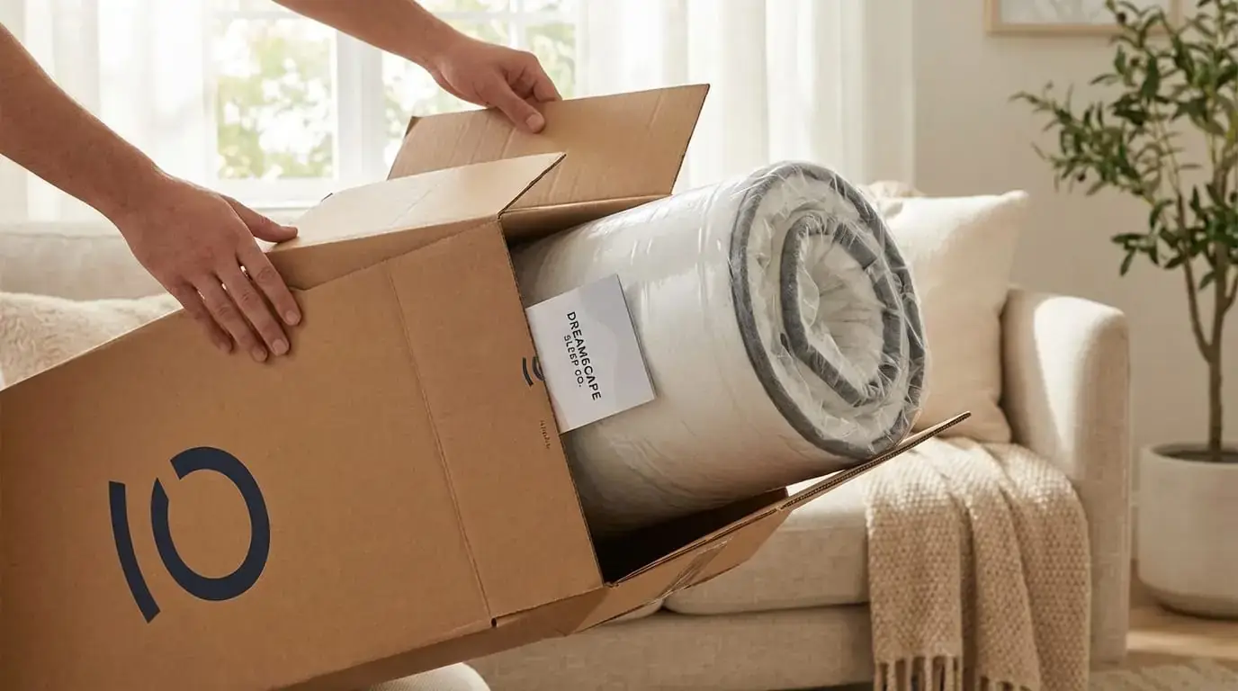 Premium bed-in-a-box unboxing and product reveal.